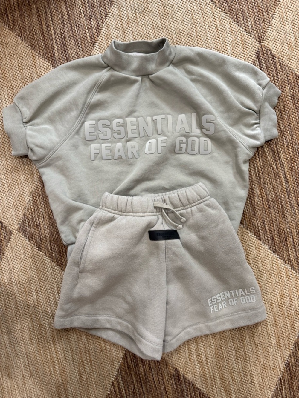 Essentials Two-Piece Short Sleeve Sweatshirt & Shorts Set - Light Sage